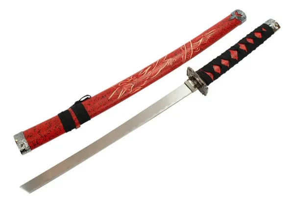 Conjuto Katana Vermelha Decorativa 3 Katana Com Suporte