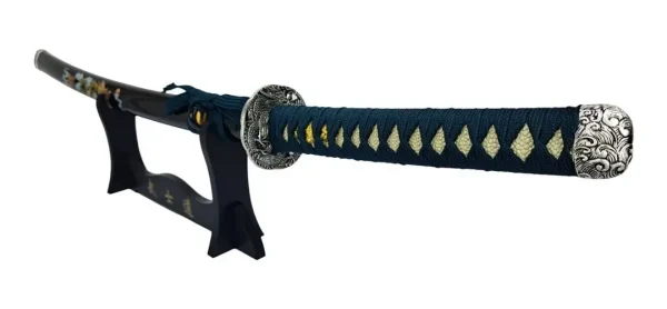 Espada Katana Decorativa Dragão Chinês Azul Bainha Preta