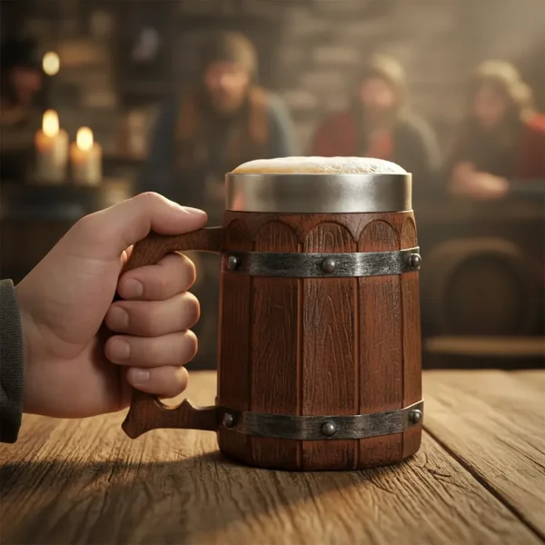 Caneca Modelo Barril Medieval Inox 550 Ml
