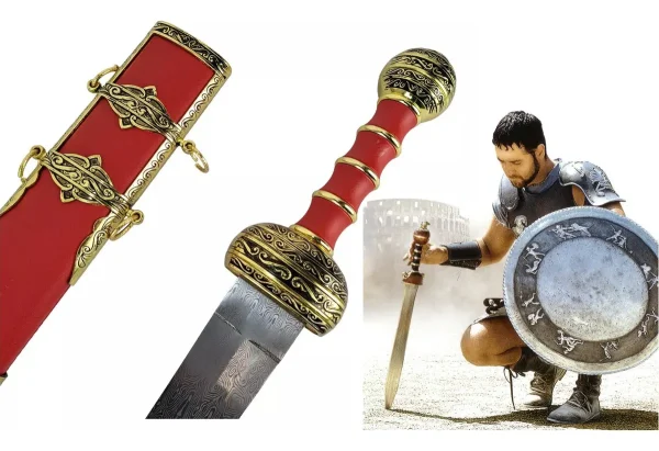 Espada Adaga Decorativa Gladiador Romana Aço  Vermelha