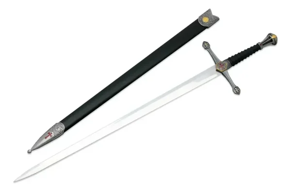 Espada Medieval Templária Em Metal Com Bainha E Suporte 99cm Cor Preto