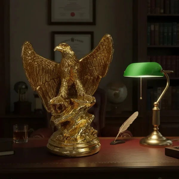Escultura Decorativa Águia Dourada Na Pedra 45cm Em Resina Cor Dourado