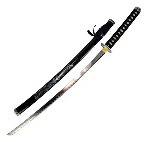 Espada Katana Decorativa Dragão Chinês Azul Bainha Preta