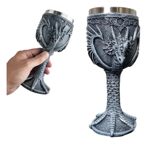 Taça Medieval Dragão 180ml Cinza  Claro