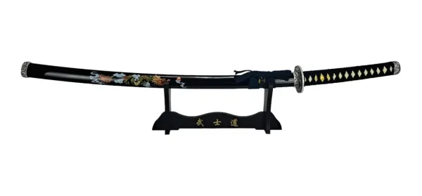Espada Katana Decorativa Dragão Chinês Azul Bainha Preta