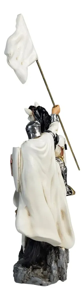 Estátua Decorativa Cavaleiro Templário Com Bandeira Resina