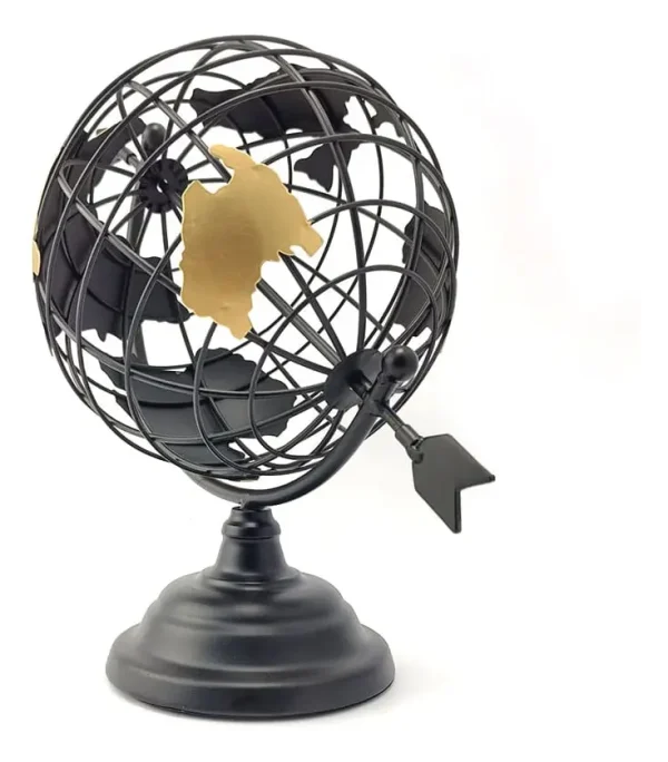 Globo Terrestre Decorativo  Preto Dourado Metal 30cm