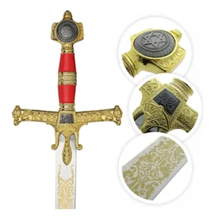 Espada Medieval Reis Davi Salomão Detalhe Dourado Com Suporte  Cor Vermelho