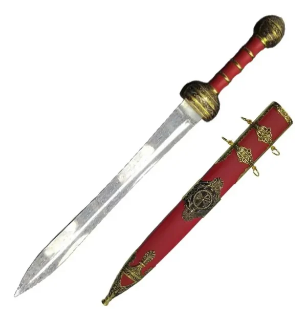 Espada Adaga Decorativa Gladiador Romana Aço  Vermelha