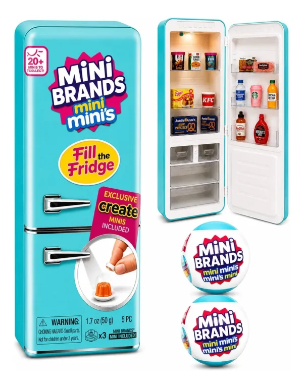 Mini Geladeira Minis Brand Com 2 Cápsulas Surpresas Coleção Azul-turquesa