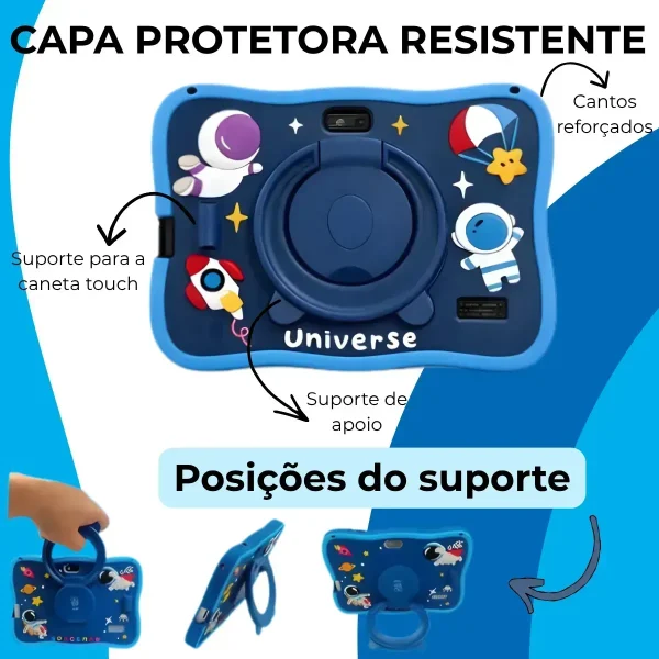 Tablet Kids Infantil Azul Tela 7 Com Acessórios