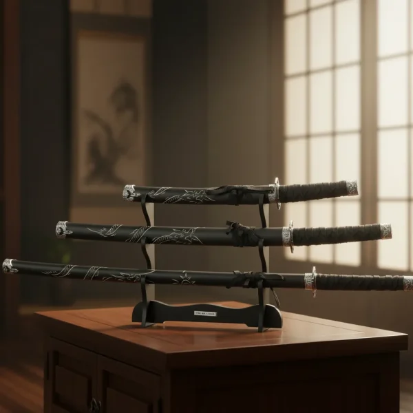 Conjunto 3 Espadas katanas Com Suporte Preta