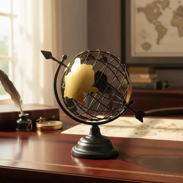 Globo Terrestre Decorativo  Preto Dourado Metal 30cm