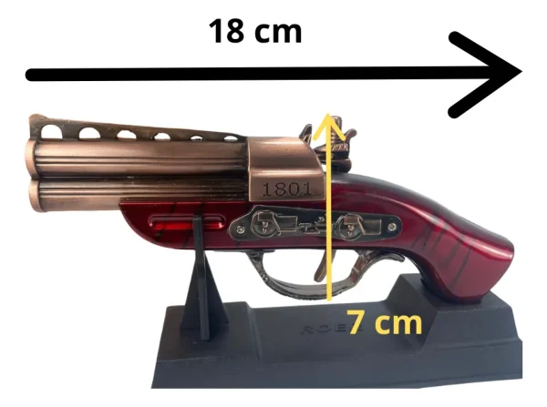 Arma Garrucha 2 Canos Decorativa Vermelha Com Suporte