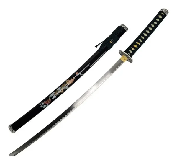 Espada Katana Decorativa Dragão Chinês Azul Bainha Preta