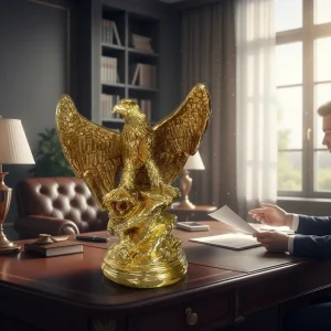 Escultura Decorativa Águia Dourada Na Pedra 45cm Em Resina Cor Dourado