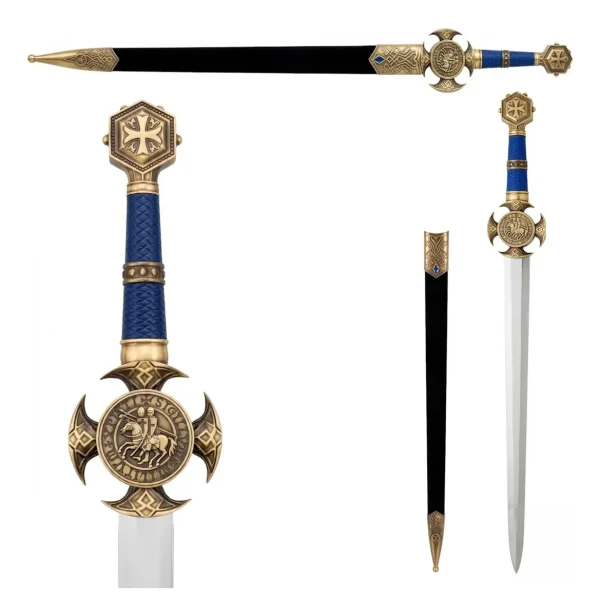 Espada Cavaleiro Templário Medieval Azul-dourada