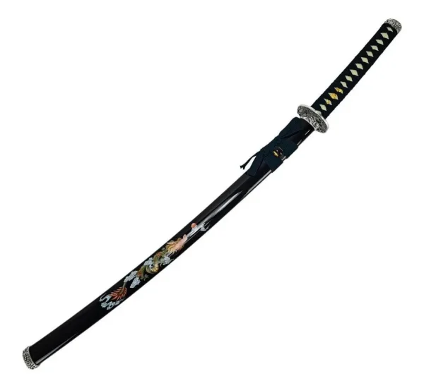 Espada Katana Decorativa Dragão Chinês Azul Bainha Preta