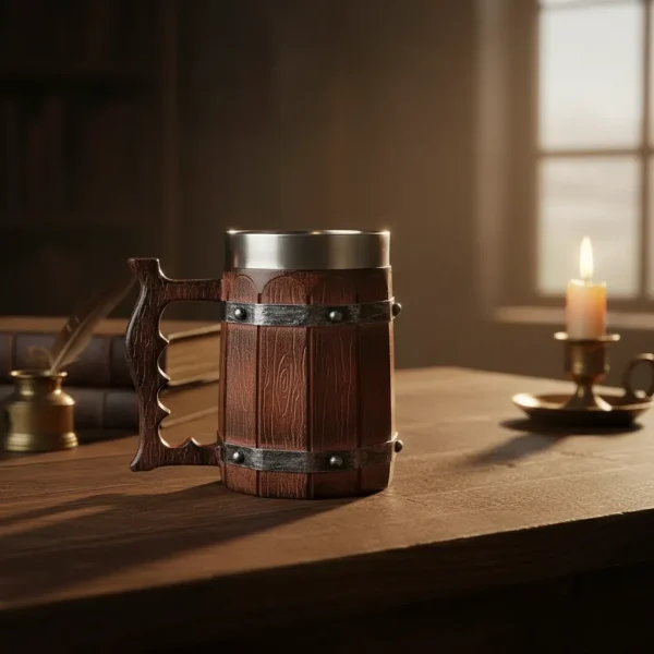 Caneca Modelo Barril Medieval Inox 550 Ml