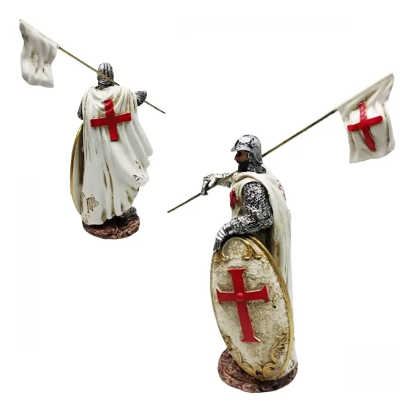 Escultura Medieval Cavaleiro Templário Com Bandeira