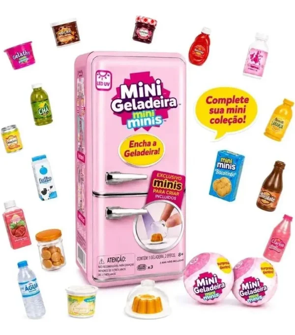 Mini Geladeira Infantil Cor Rosa Acompanha 2 Cápsulas