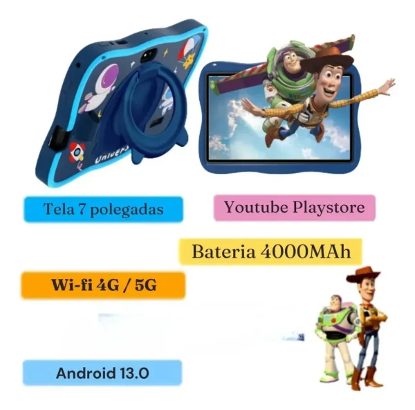 Tablet Kids Infantil Azul Tela 7 Com Acessórios