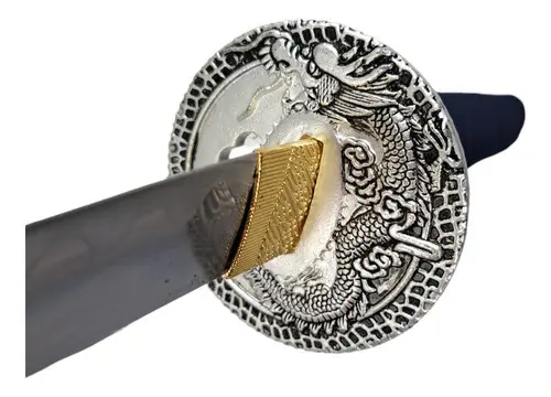 Espada Katana Decorativa Dragão Chinês Azul Bainha Preta