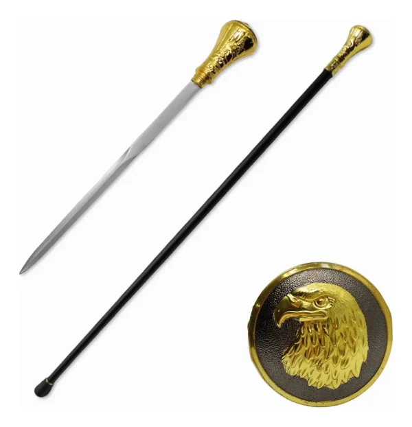 Bengala Espada Camuflada Águia Dourada 92cm Aço Preto
