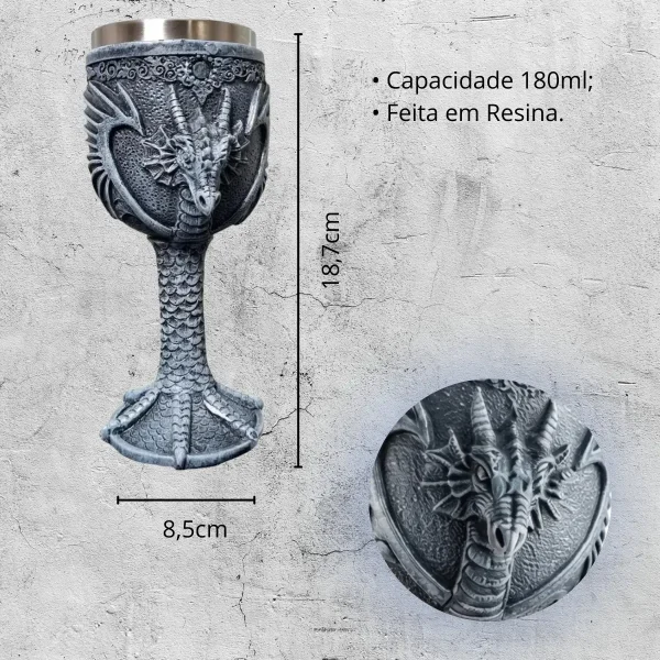 Taça Medieval Dragão 180ml Cinza  Claro