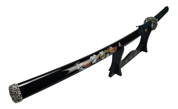 Espada Katana Decorativa Dragão Chinês Azul Bainha Preta