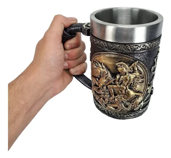 Caneca São Jorge 600 Ml Aço Inox E Resina 3d