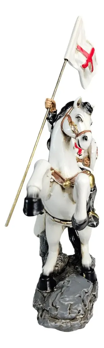 Estátua Decorativa Cavaleiro Templário Com Bandeira Resina