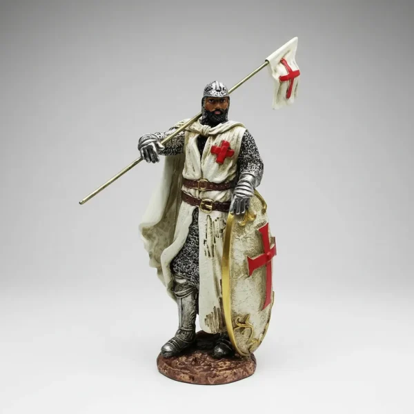 Escultura Medieval Cavaleiro Templário Com Bandeira