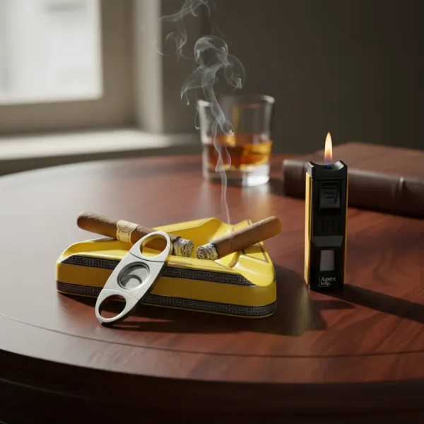 kit Cortador De Charutos Com Cinzeiro e Isqueiro Integrado