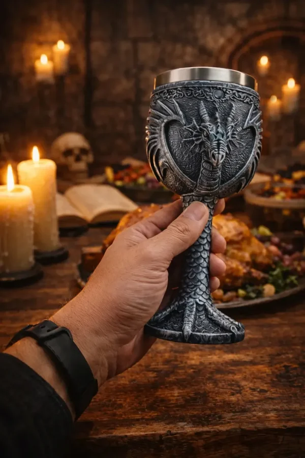 Taça Medieval Dragão 180ml Cinza  Claro
