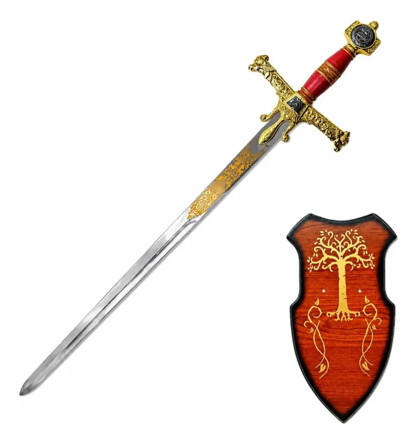 Espada Medieval Reis Davi Salomão Detalhe Dourado Com Suporte  Cor Vermelho