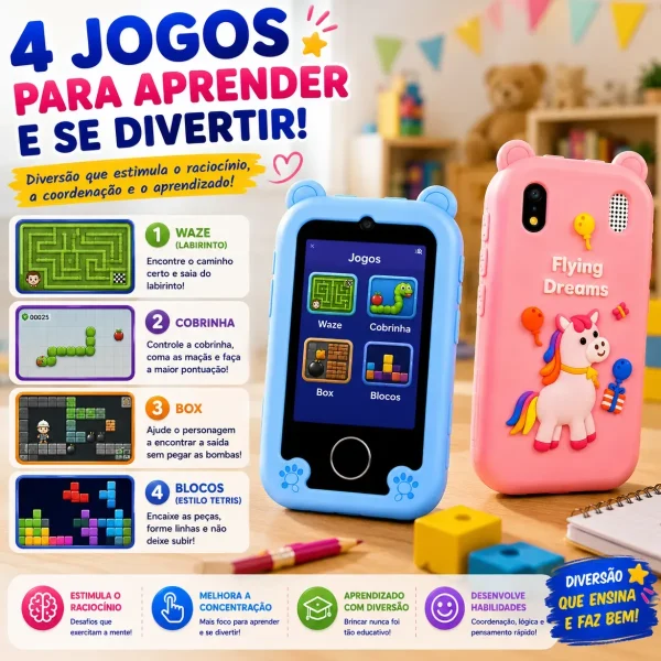 Celular Infantil Brinquedo Telefone Criança Unicórnio Rosa