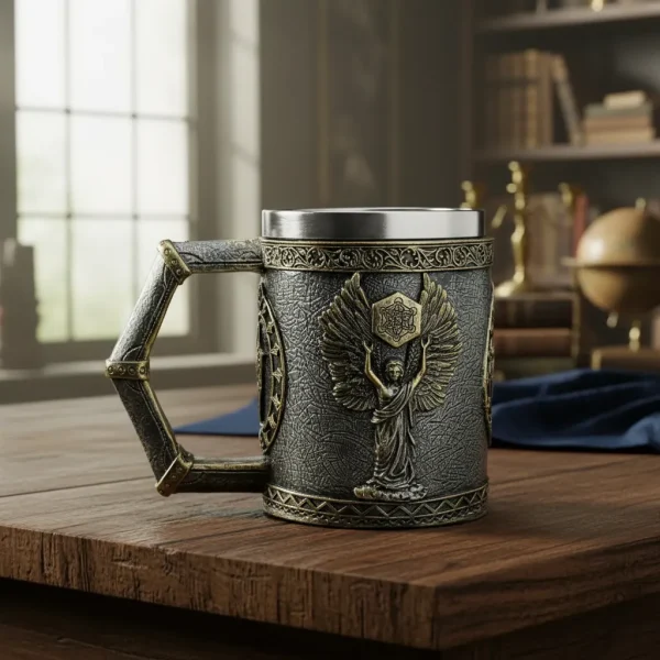 Caneca Medieval Anjo Viking Valquíria Inox 400 Ml
