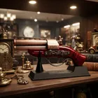 Arma Garrucha 2 Canos Decorativa Vermelha Com Suporte