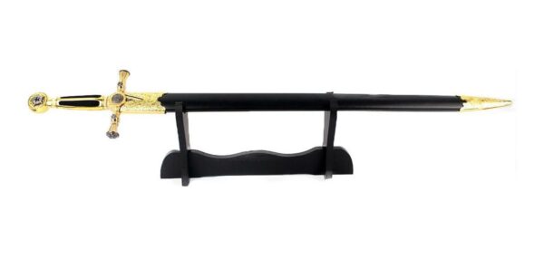 Espada Medieval Maçonica Preta Com Bainha E Suporte