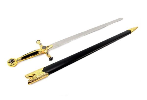 Espada Medieval Maçonica Preta Com Bainha E Suporte