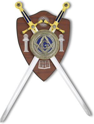 Brasão Símbolo Maçonaria Com 2 Espadas Azul E Suporte