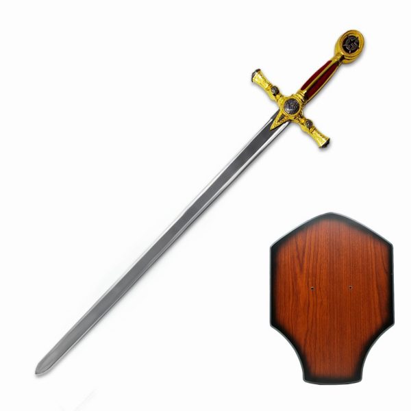 Espada Medieval Maçonaria Vermelha Com Suporte Parede