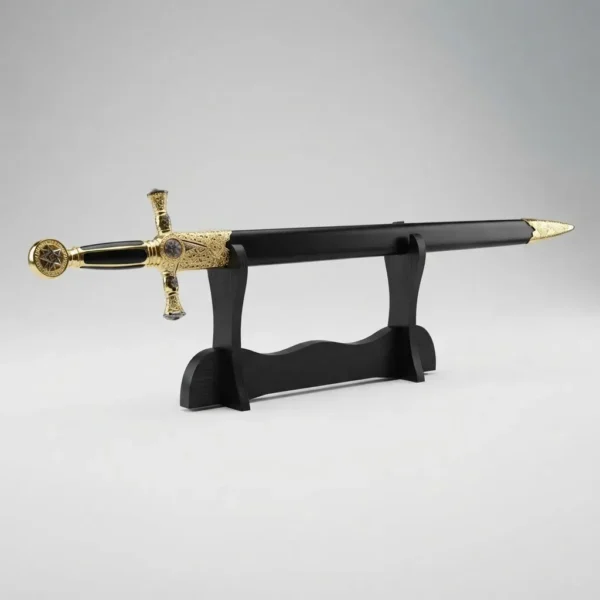Espada Medieval Maçonica Preta Com Bainha E Suporte