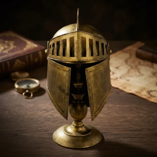Capacete Cavaleiro Medieval Decorativo Metal Dourado