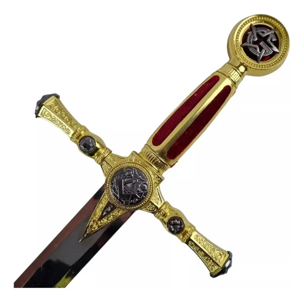 Espada Medieval Maçonaria Vermelha Com Suporte Parede