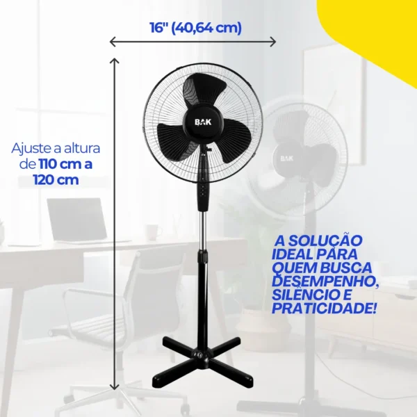 Ventilador Pedestal  3 Hélices Coluna Ajustavel 45w Preto