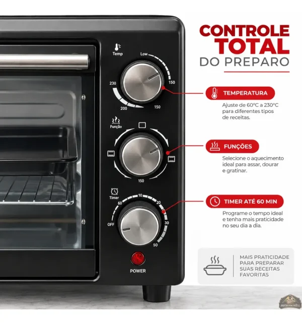 Forno Elétrico Compacto de Bancada 35 Litros 1600W Aquecimento Duplo