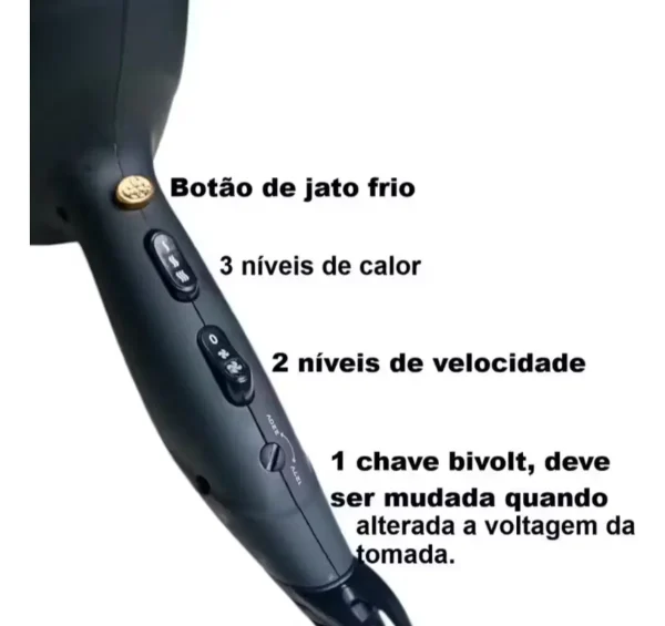 Secador De Cabelo  Profissional 2000w Bivolt 110/220v
