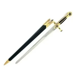 Espada Medieval Maçonica Preta Com Bainha E Suporte